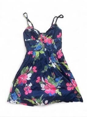 Y2K Hollister Navy Dress with Pink Floral Accents